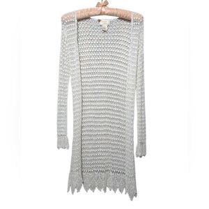 Kroshetta by Papillon White Crochet Longline Lace Duster Cardigan Size Medium